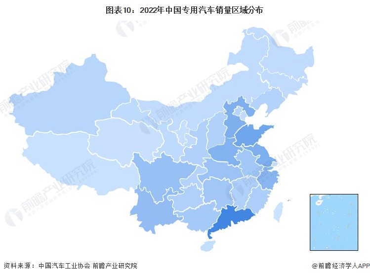 图表10：2022年中国专用汽车销量区域分布