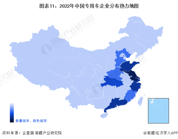 图表11：2022年中国专用车企业分布热力地图
